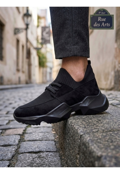 403 Yumuşak Triko Dokulu Yüksek Taban Siyah Spor Ayakkabı 