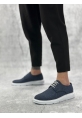 BA0003 Bağcıklı Klasik Spor Keten Lacivert  Beyaz Taban Casual Erkek Ayakkabı