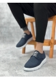 BA0003 Bağcıklı Klasik Spor Keten Lacivert  Beyaz Taban Casual Erkek Ayakkabı