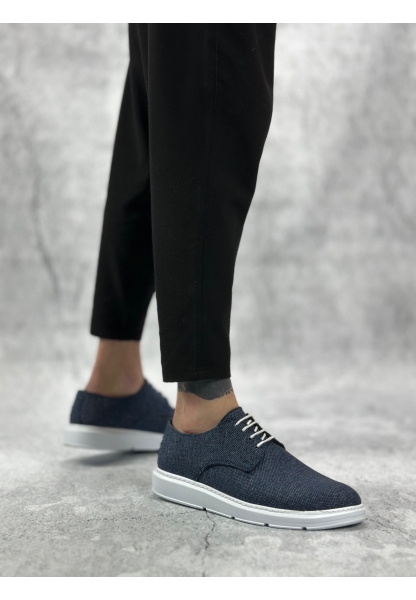 BA0003 Bağcıklı Klasik Spor Keten Lacivert  Beyaz Taban Casual Erkek Ayakkabı