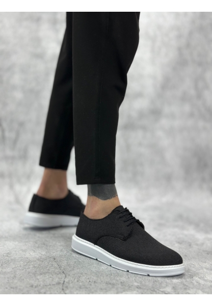 BA0003 Bağcıklı Klasik Spor Keten Siyah Beyaz Taban Casual Erkek Ayakkabı