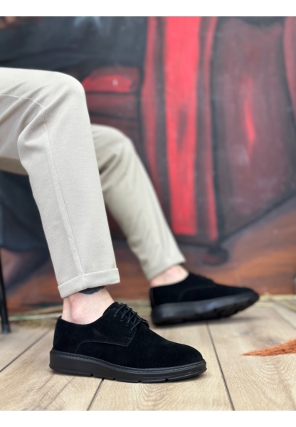 BA0003 Bağcıklı Süet Klasik Siyah Yüksek Taban Casual Erkek Ayakkabı