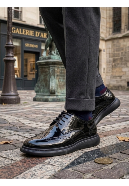 BA0003 Yeni Sezon Siyah Rugan Lüks Brouge Klasik Ayakkabı