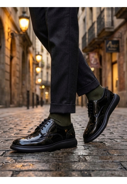 BA0003 Yeni Sezon Siyah Rugan Lüks Brouge Klasik Ayakkabı