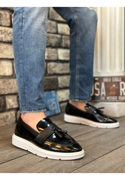 BA0005 Bağcıksız Yüksek Beyaz Taban Klasik Rugan Püsküllü Corcik Erkek Ayakkabı