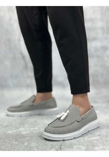 BA0005 Bağcıksız Yüksek Taban Klasik Keten Füme Püsküllü Erkek Ayakkabı