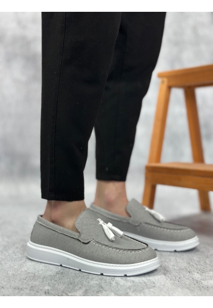 BA0005 Bağcıksız Yüksek Taban Klasik Keten Füme Püsküllü Erkek Ayakkabı
