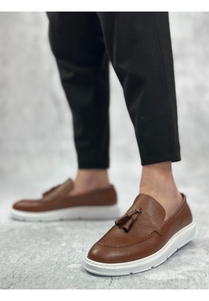 BA0005 Bağcıksız Yüksek Taban Klasik Püsküllü Taba Cilt Corcik Erkek Ayakkabı