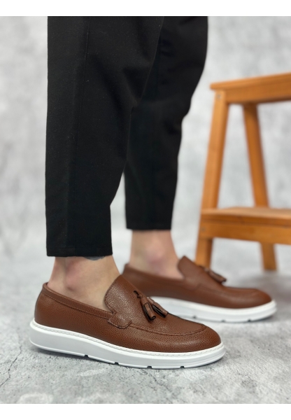 BA0005 Bağcıksız Yüksek Taban Klasik Püsküllü Taba Cilt Corcik Erkek Ayakkabı