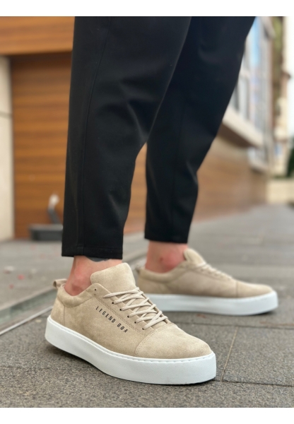 BA0104 Bağcıklı Krem Süet Beyaz Taban Spor Klasik Erkek Ayakkabı