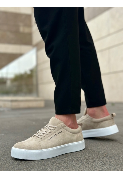 BA0104 Bağcıklı Krem Süet Beyaz Taban Spor Klasik Erkek Ayakkabı