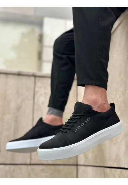 BA0104 Bağcıklı Siyah Süet Beyaz Taban Spor Klasik Erkek Ayakkabı