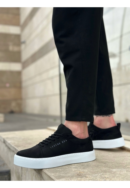 BA0104 Bağcıklı Siyah Süet Beyaz Taban Spor Klasik Erkek Ayakkabı