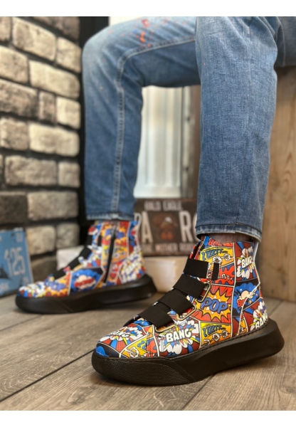 BA0142 Bantlı Erkek Yüksek Taban Popart Model Spor Bot
