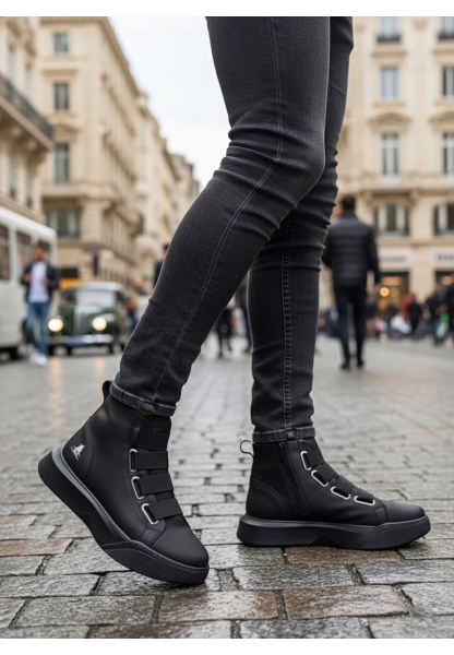 BA0142 Bantlı Erkek Yüksek Taban Siyah Tabanlı Spor Bot