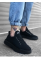 BA0163 Bağcıklı Erkek Yüksek Taban Siyah Spor Ayakkabı