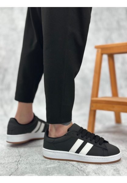 BA0235 BOA İki Çizgili Siyah Cilt Erkek Günlük Ayakkabı