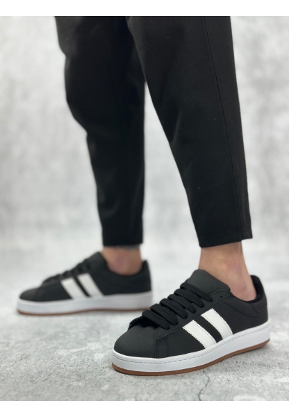 BA0235 BOA İki Çizgili Siyah Cilt Erkek Günlük Ayakkabı