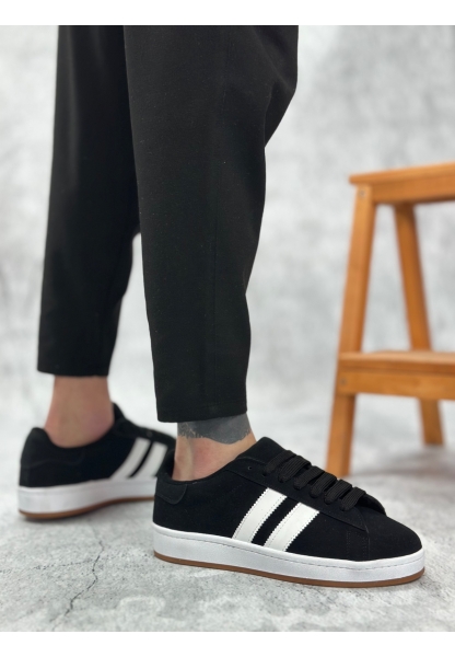 BA0235 BOA İki Çizgili Siyah Süet Erkek Günlük Ayakkabı