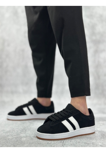 BA0235 BOA İki Çizgili Siyah Süet Erkek Günlük Ayakkabı