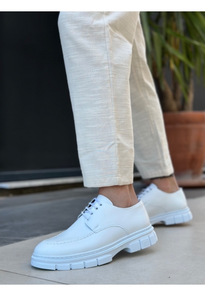 BA0237 Bağcıklı Rugan Klasik Yüksek Taban Beyaz Casual Erkek Ayakkabı