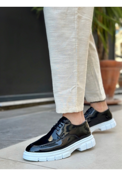 BA0237 Bağcıklı Rugan Klasik Yüksek Taban Siyah Casual Erkek Ayakkabı