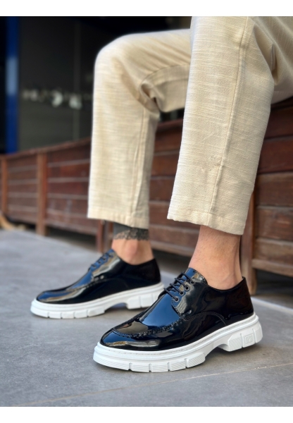 BA0237 Bağcıklı Rugan Klasik Yüksek Taban Siyah Casual Erkek Ayakkabı