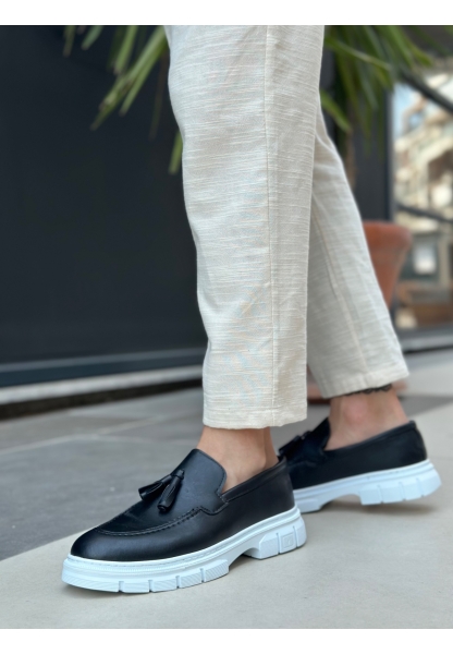 BA0240 Yüksek Taban Klasik Parlak Püsküllü Cilt Siyah Erkek Ayakkabı	