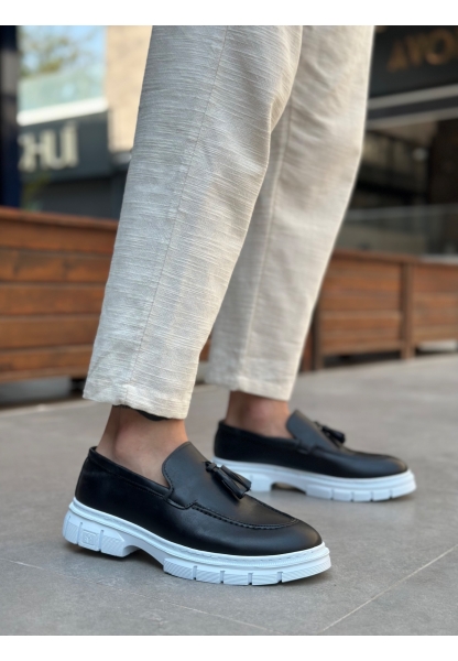 BA0240 Yüksek Taban Klasik Parlak Püsküllü Cilt Siyah Erkek Ayakkabı	