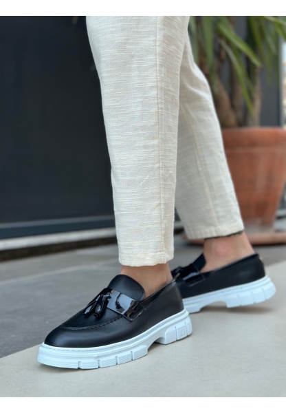 BA0240 Yüksek Taban Klasik Parlak Püsküllü Siyah Erkek Ayakkabı 