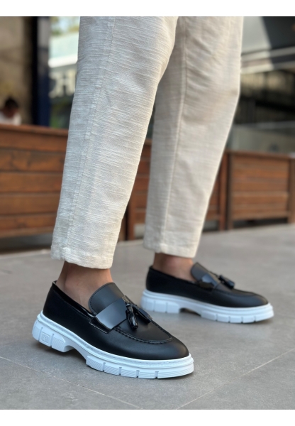 BA0240 Yüksek Taban Klasik Parlak Püsküllü Siyah Erkek Ayakkabı 