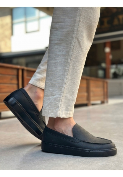 BA0241 Bağcıksız Siyah Taban Cilt Erkek Ayakkabı