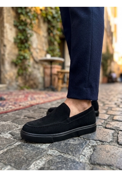 BA0241 Bağcıksız Yüksek Siyah Taban Süet Erkek Ayakkabı
