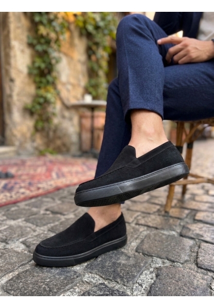 BA0241 Bağcıksız Yüksek Siyah Taban Süet Erkek Ayakkabı