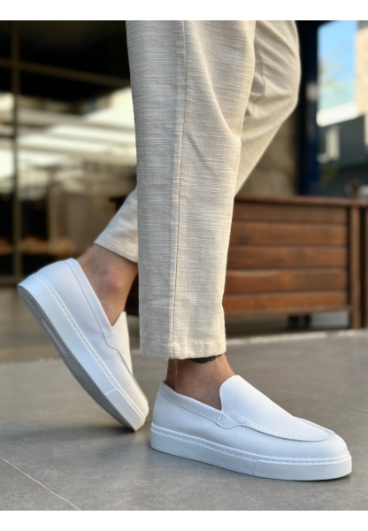 BA0241 Bağcıksız Yüksek Taban Beyaz Cilt Erkek Ayakkabı