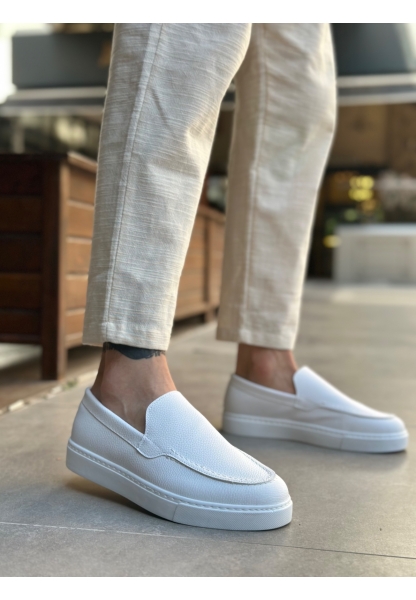 BA0241 Bağcıksız Yüksek Taban Beyaz Cilt Erkek Ayakkabı