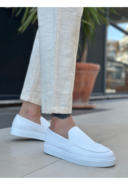 BA0241 Bağcıksız Yüksek Taban Beyaz Cilt Erkek Ayakkabı