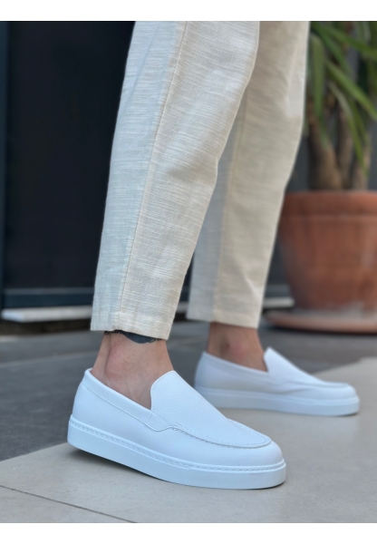 BA0241 Bağcıksız Yüksek Taban Beyaz Cilt Erkek Ayakkabı