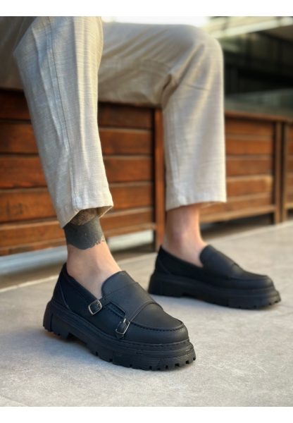 BA0242 Tokalı Klasik Yüksek Siyah Taban Erkek Ayakkabı