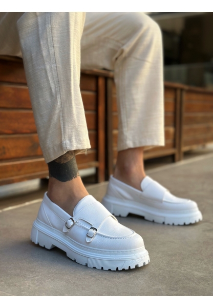 BA0242 Tokalı Klasik Yüksek Taban Beyaz Erkek Ayakkabı