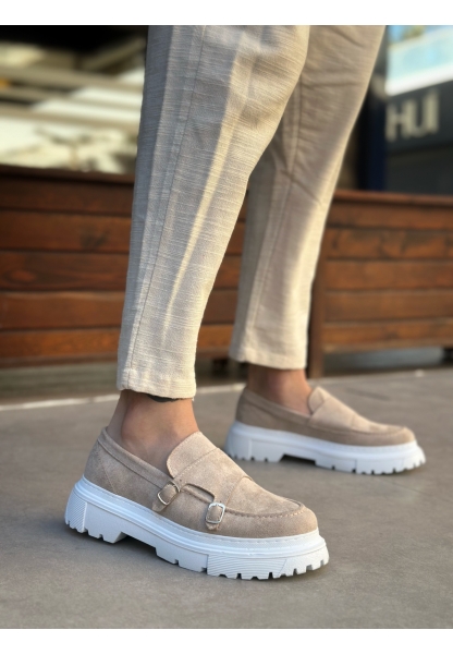 BA0242 Tokalı Klasik Yüksek Taban Krem Süet Erkek Ayakkabı