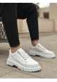 BA0245 Beyaz Akıllı Lastik Bağcık Yüksek Siyah Taban Günlük Erkek Ayakkabı