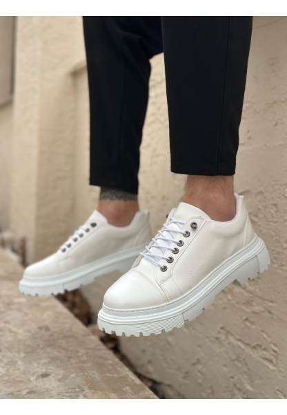 BA0245 Beyaz Akıllı Lastik Bağcık Yüksek Siyah Taban Günlük Erkek Ayakkabı