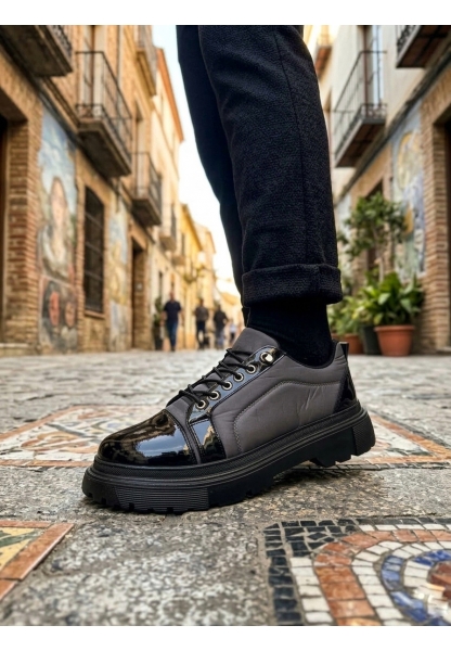 BA0245 Gri Rugan Paraşüt Detaylı Akıllı Lastik Bağcık Yüksek Taban Günlük Erkek Ayakkabı