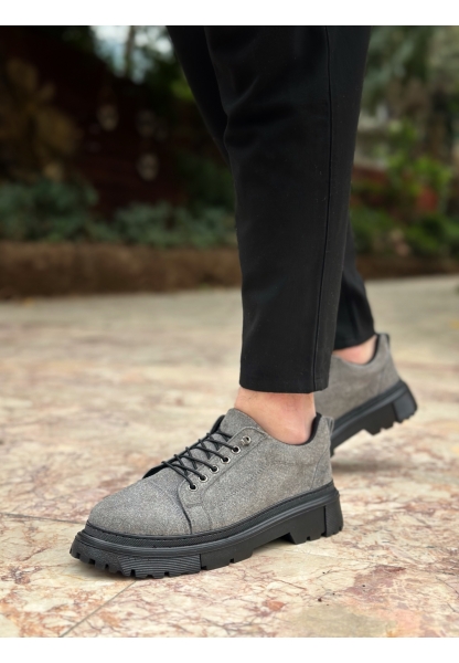 BA0245 Gri Süet Akıllı Lastik Bağcık Yüksek Taban Günlük Erkek Ayakkabı