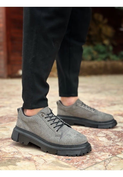 BA0245 Gri Süet Akıllı Lastik Bağcık Yüksek Taban Günlük Erkek Ayakkabı