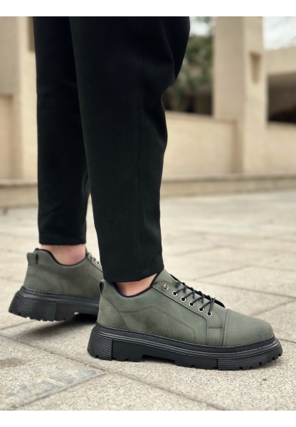 BA0245 Haki Akıllı Lastik Bağcık Yüksek Taban Günlük Erkek Ayakkabı