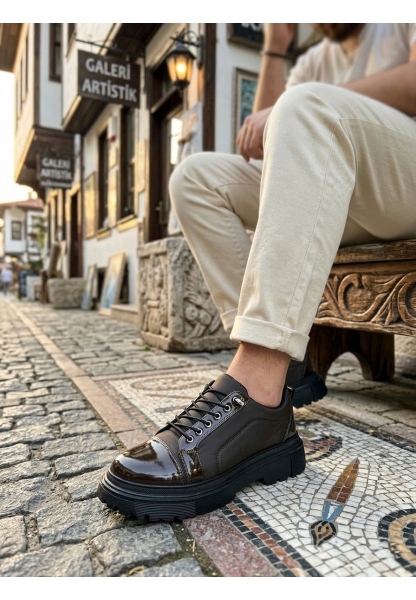 BA0245 Kahverengi Rugan Paraşüt Detaylı Akıllı Lastik Bağcık Yüksek Taban Günlük Erkek Ayakkabı
