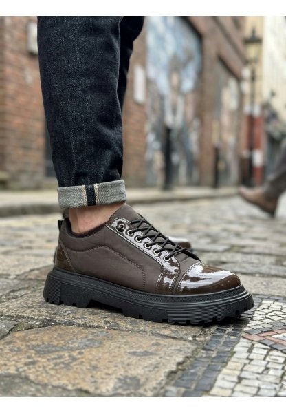 BA0245 Kahverengi Rugan Paraşüt Detaylı Akıllı Lastik Bağcık Yüksek Taban Günlük Erkek Ayakkabı