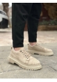 BA0245 Krem Süet Akıllı Lastik Bağcık Yüksek Taban Günlük Erkek Ayakkabı